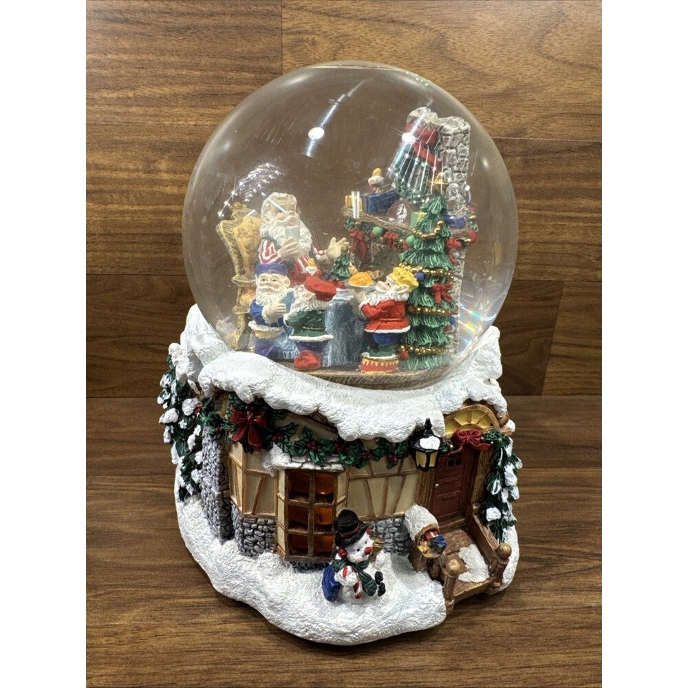 Vintage Home Interiors & Gifts Musical Santa Claus Waterglobe Revolving Elves